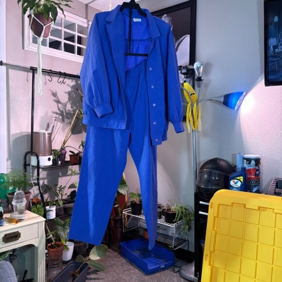 Remo of California Women's L Blue Pants Suit 2 Piece Set Blazer Pants Made USA - Picture 1 of 10